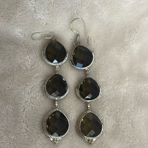 Woman’s dangle hook, smoky Topez silver earrings